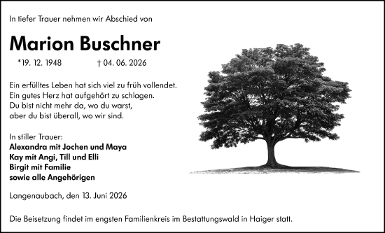 Traueranzeige von Marion Buschner von Dill Block