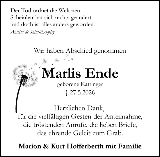 Traueranzeige von Marlis Ende von Rüsselsheimer Echo
