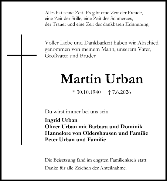 Traueranzeige von Martin Urban von Wiesbadener Kurier