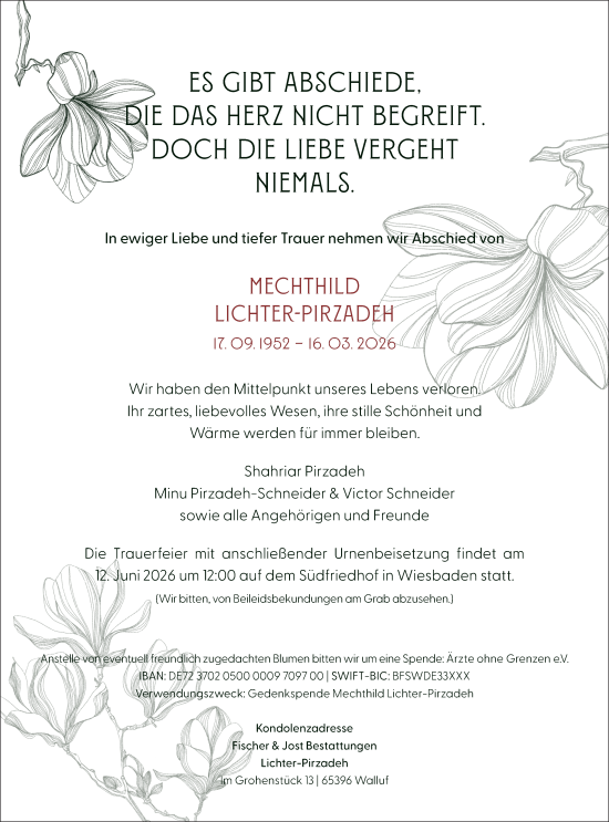 Traueranzeige von Mechthild Lichter-Pirzadeh von Wiesbadener Kurier