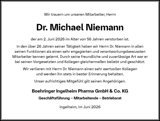 Traueranzeige von Michael Niemann von Allgemeine Zeitung Rheinhessen-Nahe