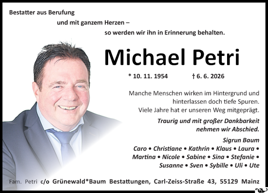 Traueranzeige von Michael Petri von Allgemeine Zeitung Mainz