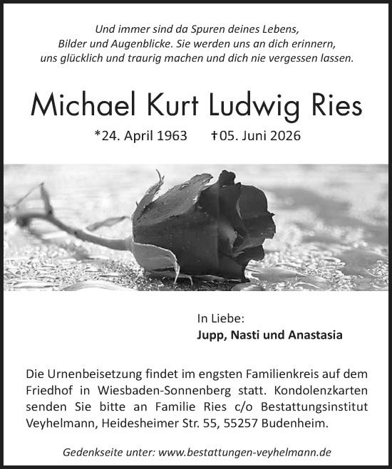 Traueranzeige von Michael Kurt Ludwig Ries von Wiesbadener Kurier