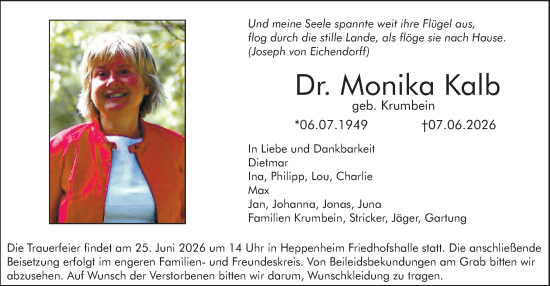 Traueranzeige von Monika Kalb von Starkenburger Echo
