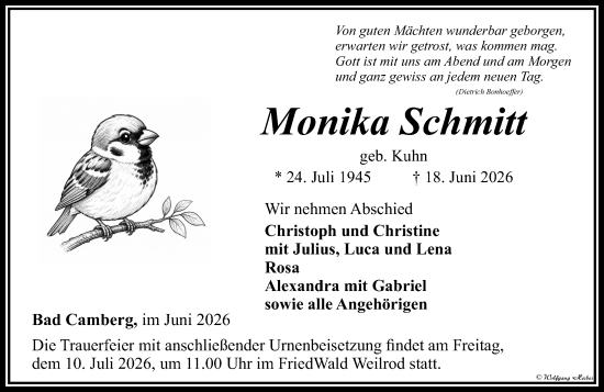 Traueranzeige von Monika Schmitt von Camberger Anzeiger