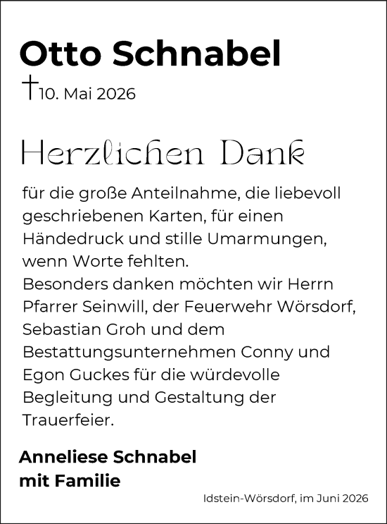 Traueranzeige von Otto Schnabel von Idsteiner Land/Untertaunus