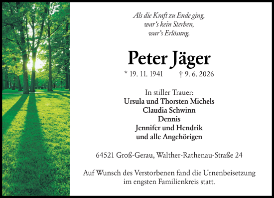 Traueranzeige von Peter Jäger von Groß-Gerauer Echo
