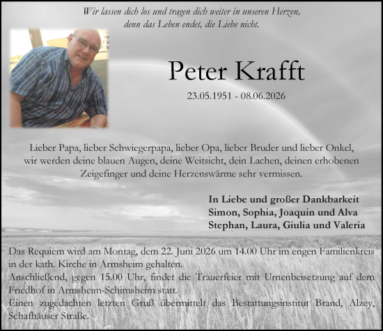 Traueranzeige von Peter Krafft von Allgemeine Zeitung Rheinhessen-Nahe