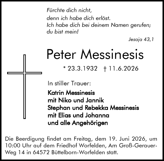 Traueranzeige von Peter Messinesis von Groß-Gerauer Echo