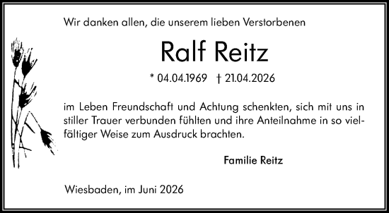 Traueranzeige von Ralf Reitz von Wiesbadener Kurier