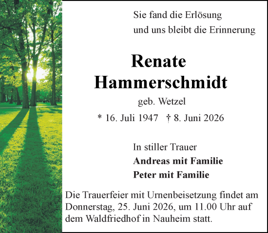 Traueranzeige von Renate Hammerschmidt von Groß-Gerauer Echo