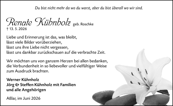 Traueranzeige von Renate Kühnholz von Wetzlarer Neue Zeitung
