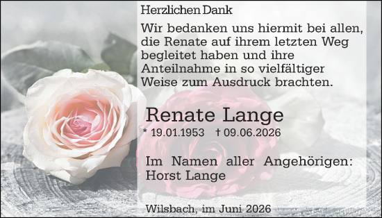 Traueranzeige von Renate Lange von Wetzlarer Neue Zeitung