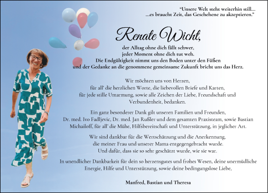 Traueranzeige von Renate Wicht von Camberger Anzeiger