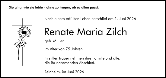 Traueranzeige von Renate Maria Zilch von Darmstädter Echo