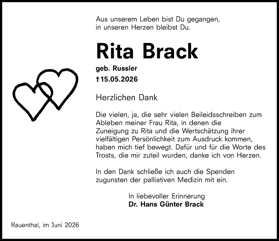 Traueranzeige von Rita Brack von Rheingau Kurier