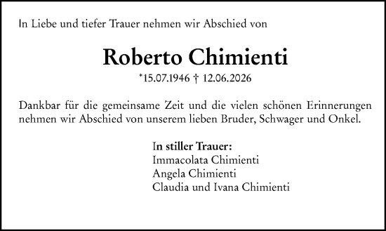 Traueranzeige von Roberto Chimienti von Dieburger Anzeiger/Groß-Zimmerner Lokal-Anzeiger