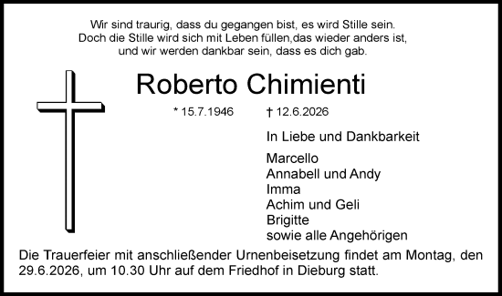 Traueranzeige von Roberto Chimienti von Dieburger Anzeiger/Groß-Zimmerner Lokal-Anzeiger