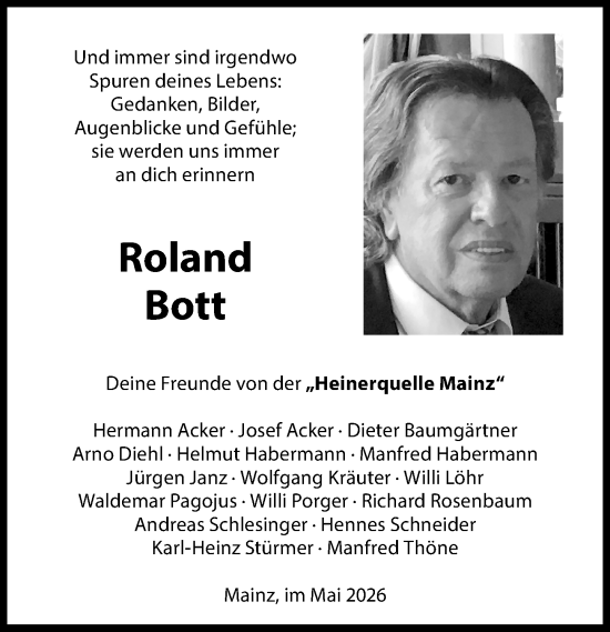 Traueranzeige von Roland Bott von Allgemeine Zeitung Mainz