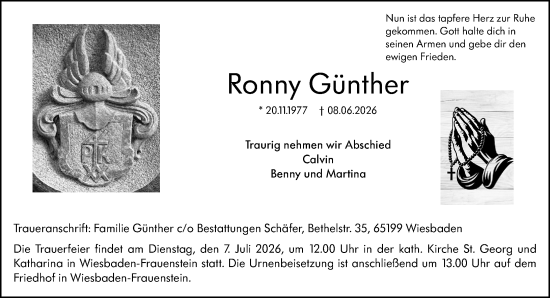 Traueranzeige von Ronny Günther von Wiesbadener Kurier