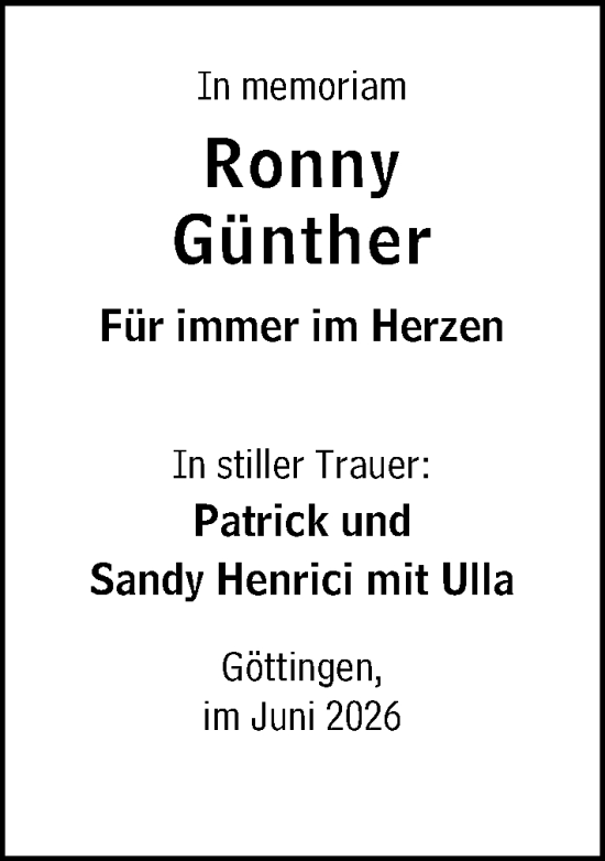 Traueranzeige von Ronny Günther von Wiesbadener Kurier
