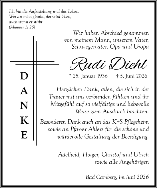 Traueranzeige von Rudi Diehl von Camberger Anzeiger