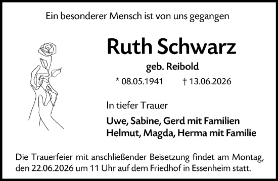 Traueranzeige von Ruth Schwarz von Allgemeine Zeitung Mainz