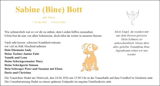 Traueranzeige von Sabine Bott von Allgemeine Zeitung Rheinhessen-Nahe