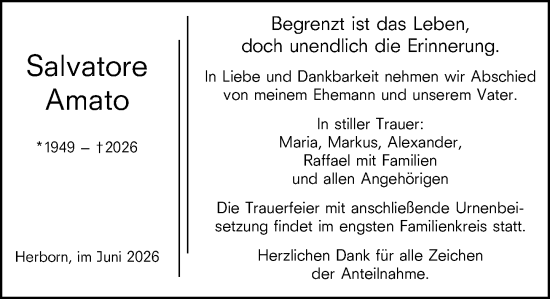 Traueranzeige von Salvatore Amato von Dill Block