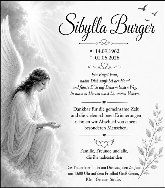 Traueranzeige von Sibylla Burger von Groß-Gerauer Echo