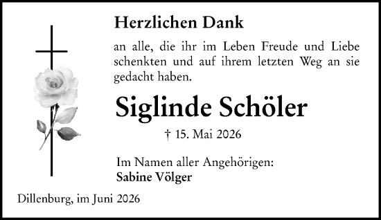 Traueranzeige von Siglinde Schöler von Dill Block