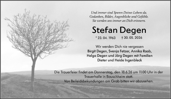 Traueranzeige von Stefan Degen von Rüsselsheimer Echo