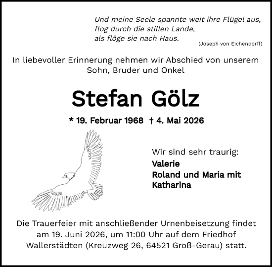 Traueranzeige von Stefan Gölz von Groß-Gerauer Echo