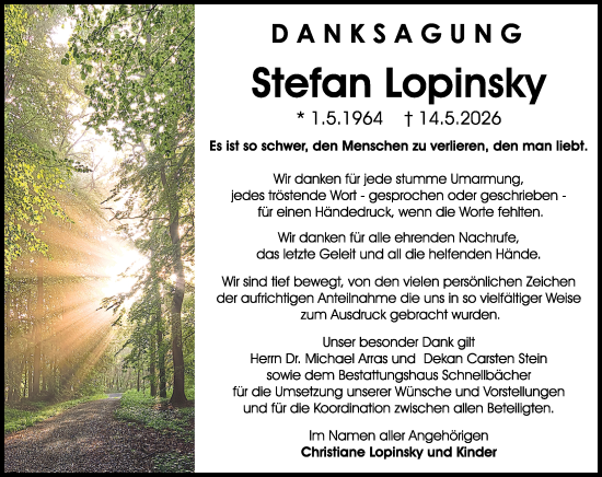 Traueranzeige von Stefan Lopinsky von Odenwälder Echo