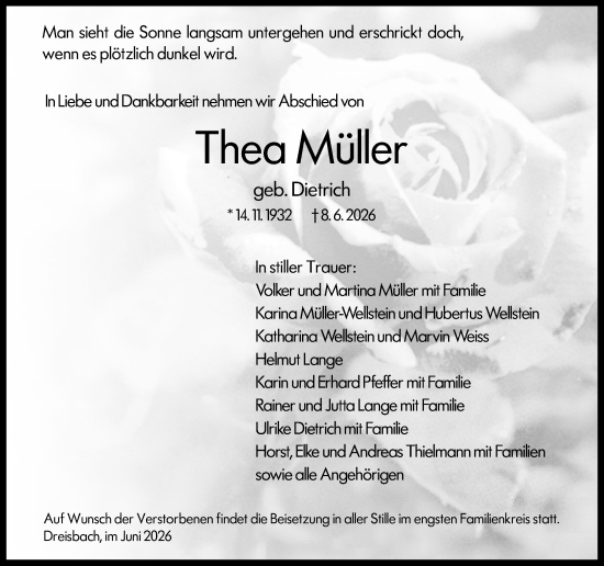 Traueranzeige von Thea Müller von Dill Block