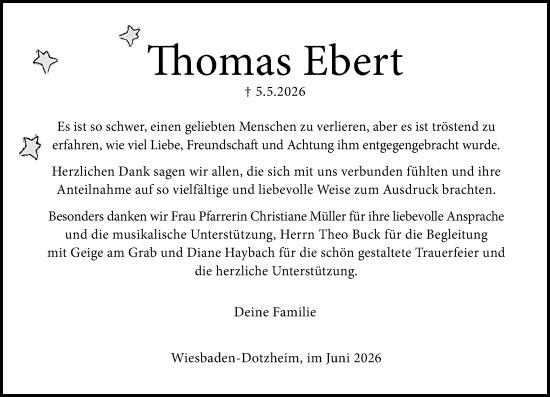 Traueranzeige von Thomas Ebert von Wiesbadener Kurier