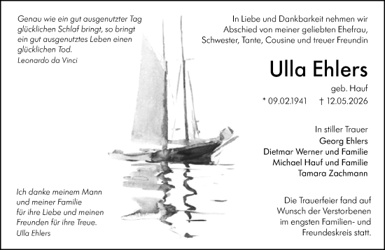 Traueranzeige von Ulla Ehlers von Rüsselsheimer Echo