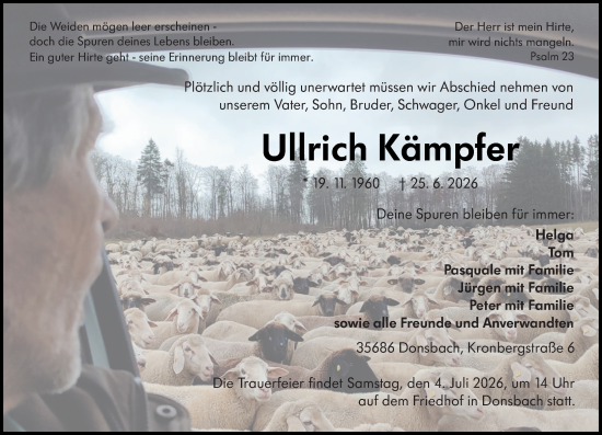 Traueranzeige von Ullrich Kämpfer von Dill Block