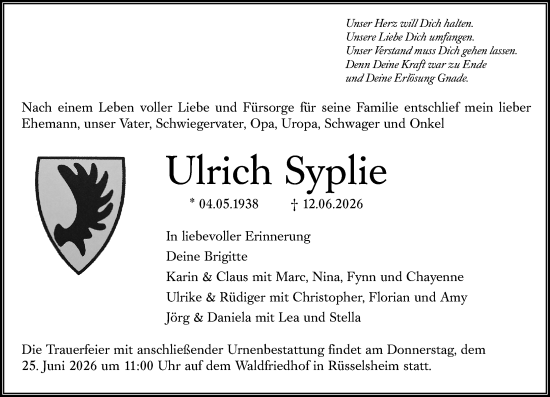 Traueranzeige von Ulrich Syplie von Rüsselsheimer Echo