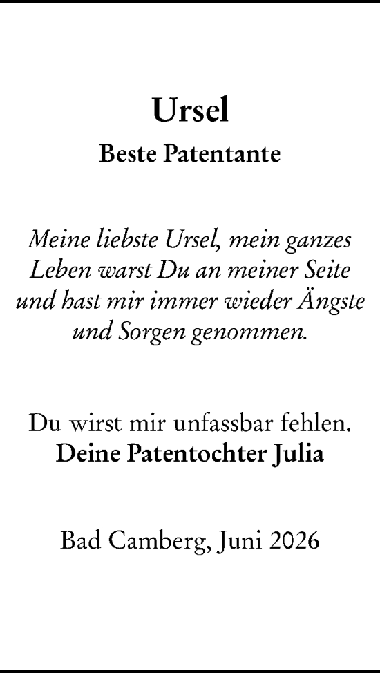 Traueranzeige von Ursel  von Nassauische Neue Presse