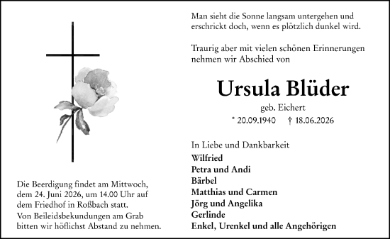 Traueranzeige von Ursula Blüder von Wetzlarer Neue Zeitung