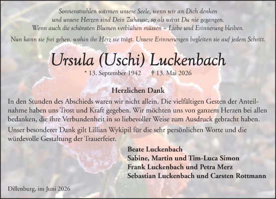 Traueranzeige von Ursula Luckenbach von Dill Block
