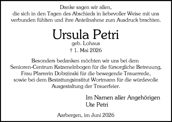 Traueranzeige von Ursula Petri von Wiesbadener Kurier