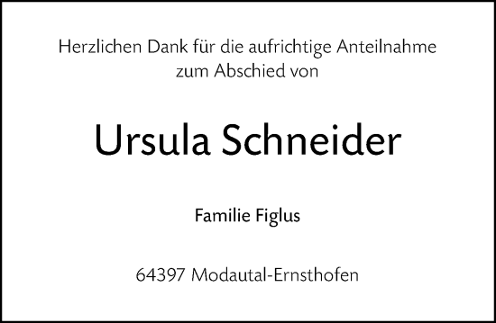 Traueranzeige von Ursula Schneider von Darmstädter Echo