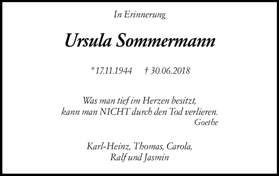 Traueranzeige von Ursula Sommermann von Darmstädter Echo