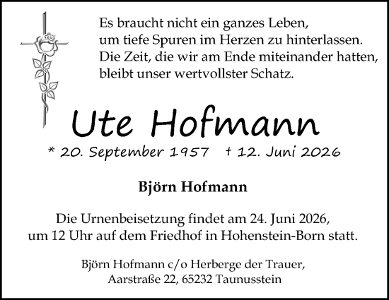 Traueranzeige von Ute Hofmann von Idsteiner Land/Untertaunus
