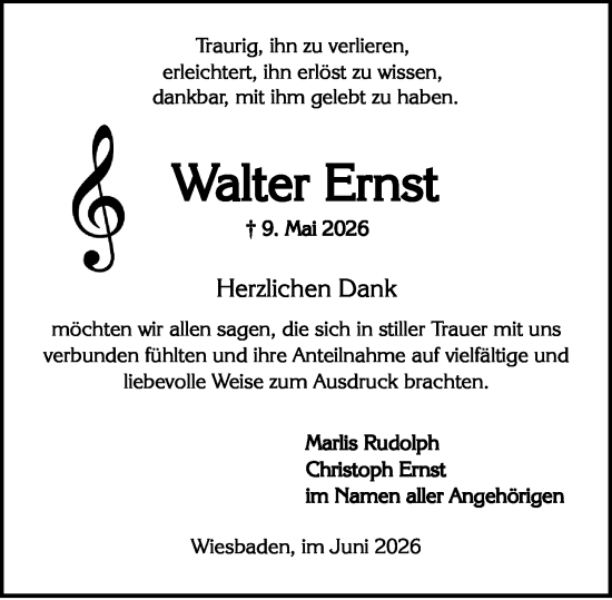 Traueranzeige von Walter Ernst von Wiesbadener Kurier