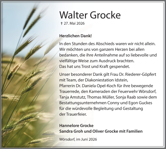 Traueranzeige von Walter Grocke von Idsteiner Land/Untertaunus