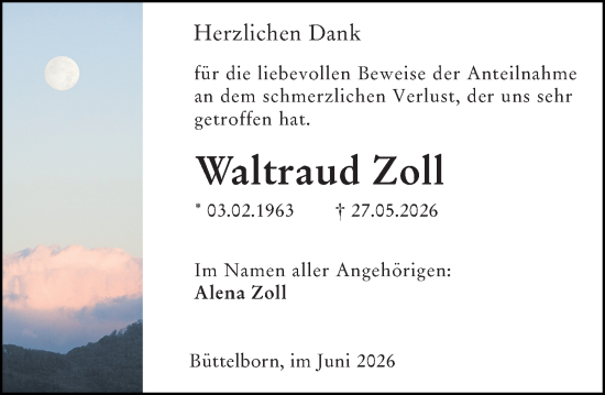 Traueranzeige von Waltraud Zoll von Groß-Gerauer Echo