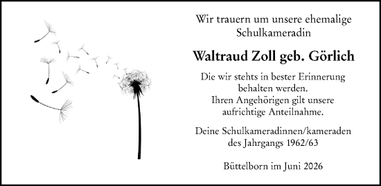 Traueranzeige von Waltraud Zoll von Groß-Gerauer Echo